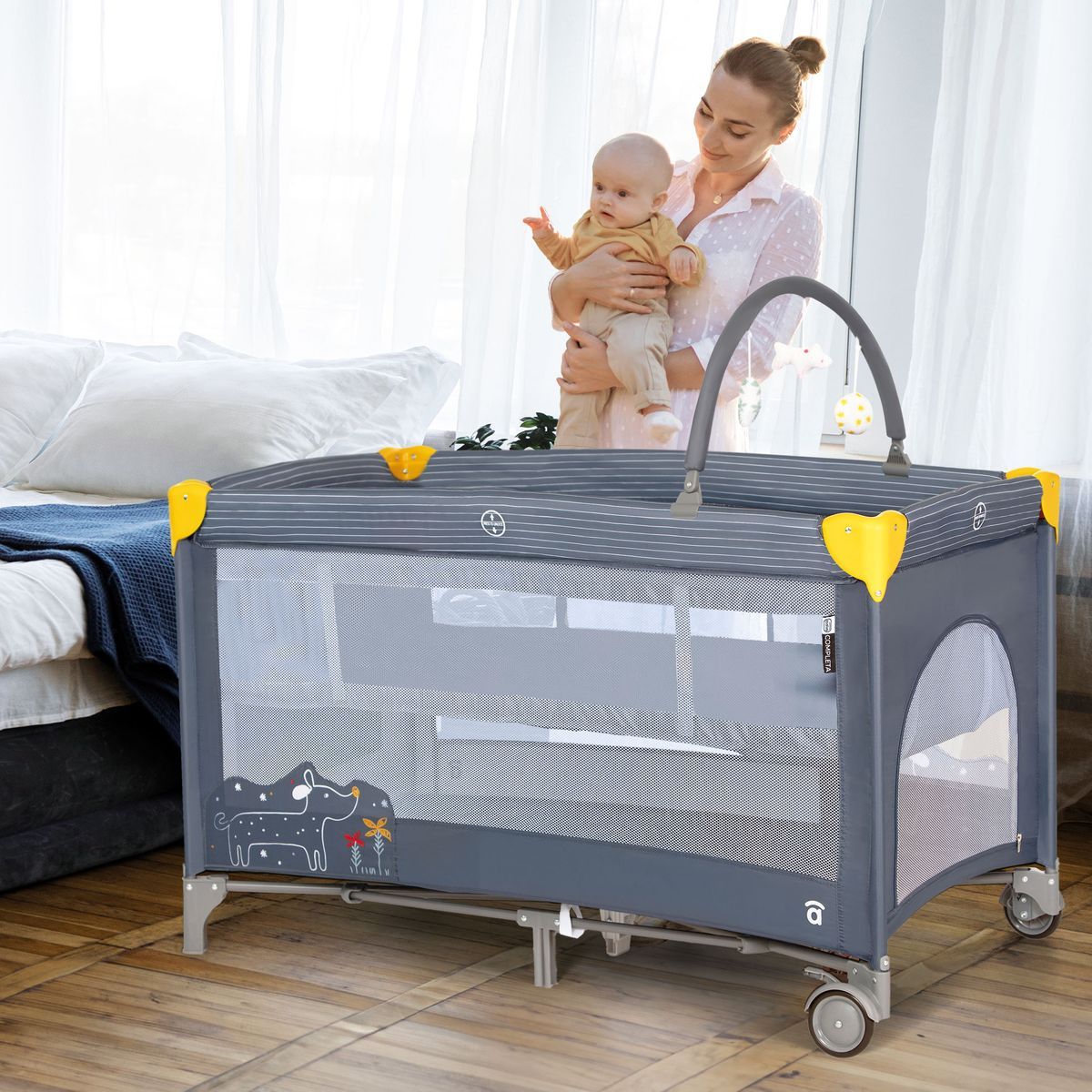 Asalvo COMPLET DUO cestovní postýlka s druhým dnem a hrazdičkou, puppy