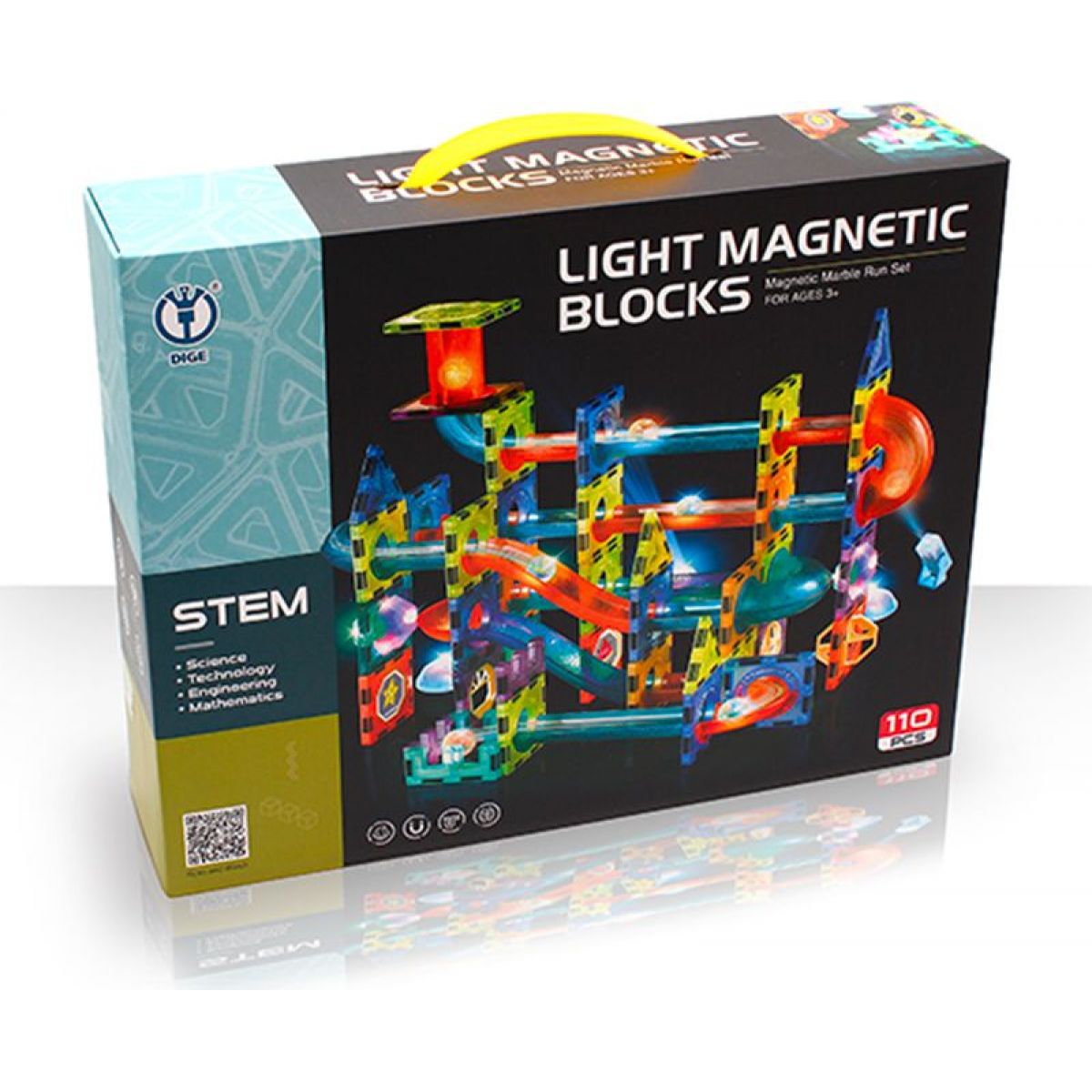 Kuličková dráha magnetická, svítící stavebnice 110 ks