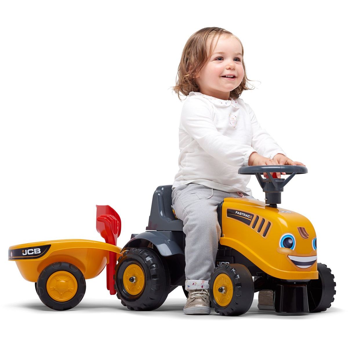 Falk Odstrkovadlo traktor JCB žluté s volantem a valníkem