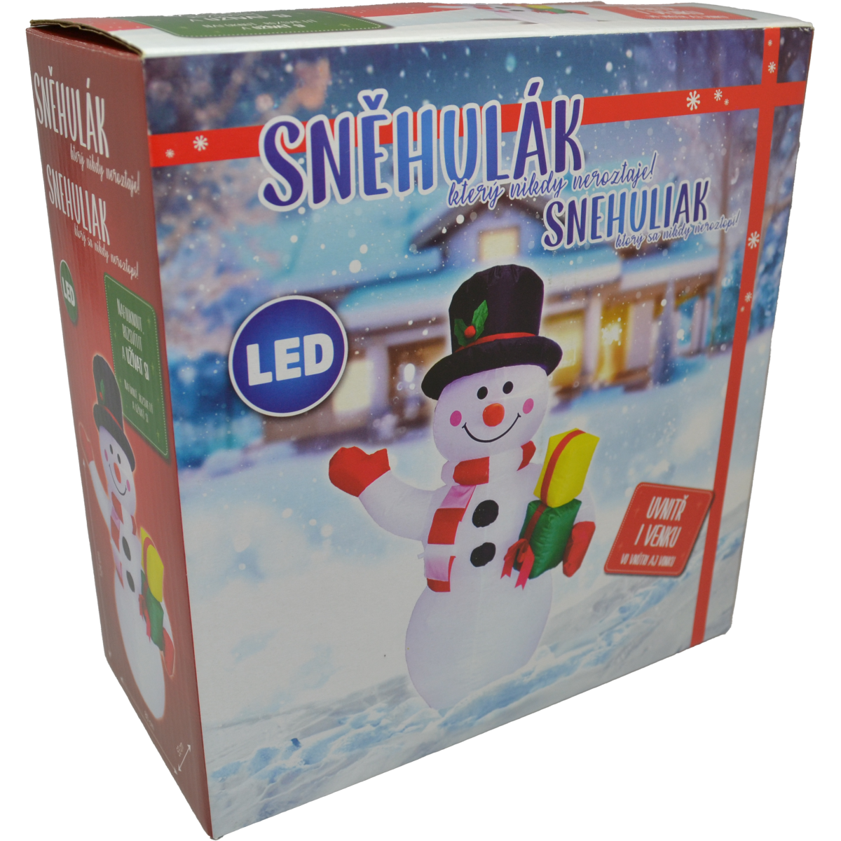 Nafukovací svítící sněhulák s dárky 124 cm