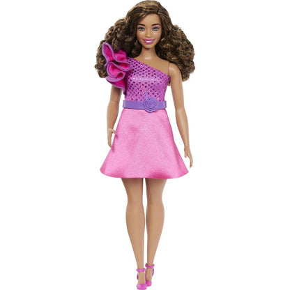Barbie Modelka - lesklé šaty s volánkem