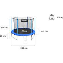 Spokey Jumper III Trampolína černo-modrá, průměr 305 cm s ochrannou sítí a žebříkem