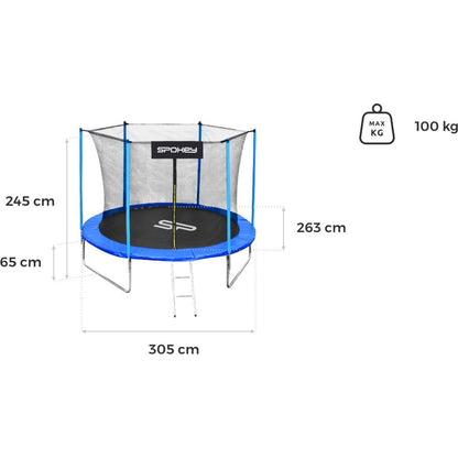 Spokey Jumper III Trampolína černo-modrá, průměr 305 cm s ochrannou sítí a žebříkem