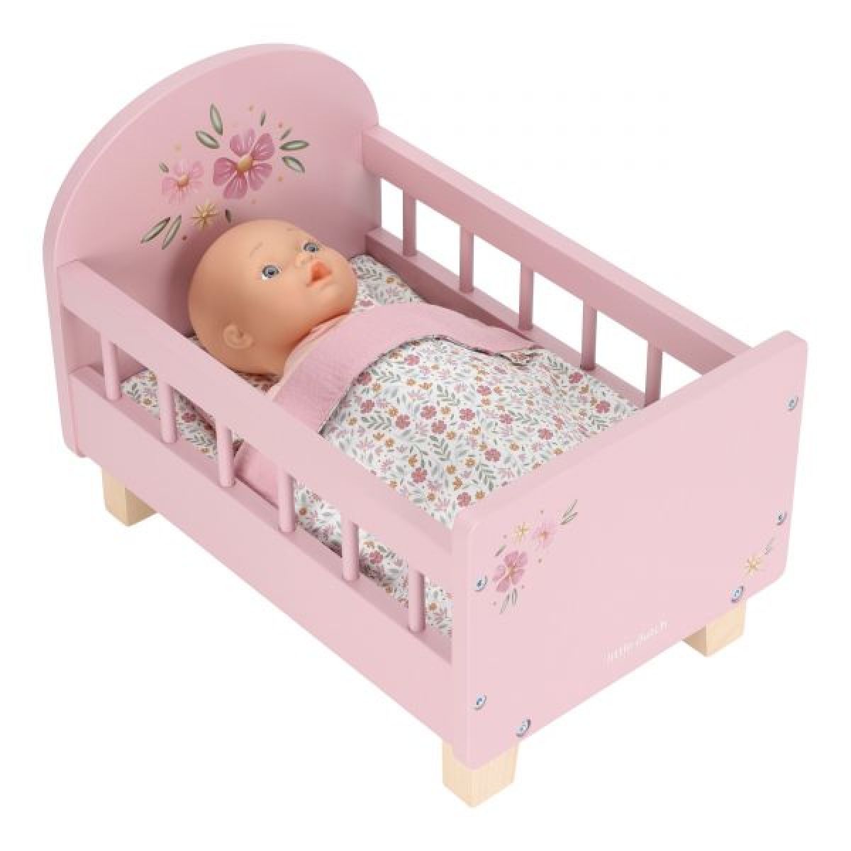 Little Dutch Postýlka pro panenky dřevěná s peřinkou Pink