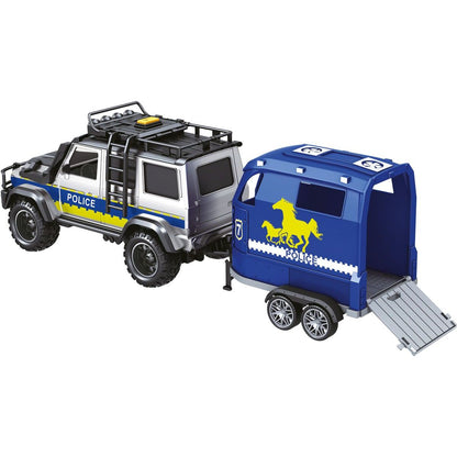 Sparkys CITY SERVICE CAR - 1:14 - Policejní auto s přívěsem a koněm (se zvukem a světly)