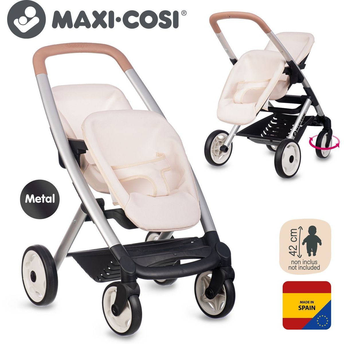 Smoby Sportovní kočárek pro panenky dvojčata Maxi Cosi béžový