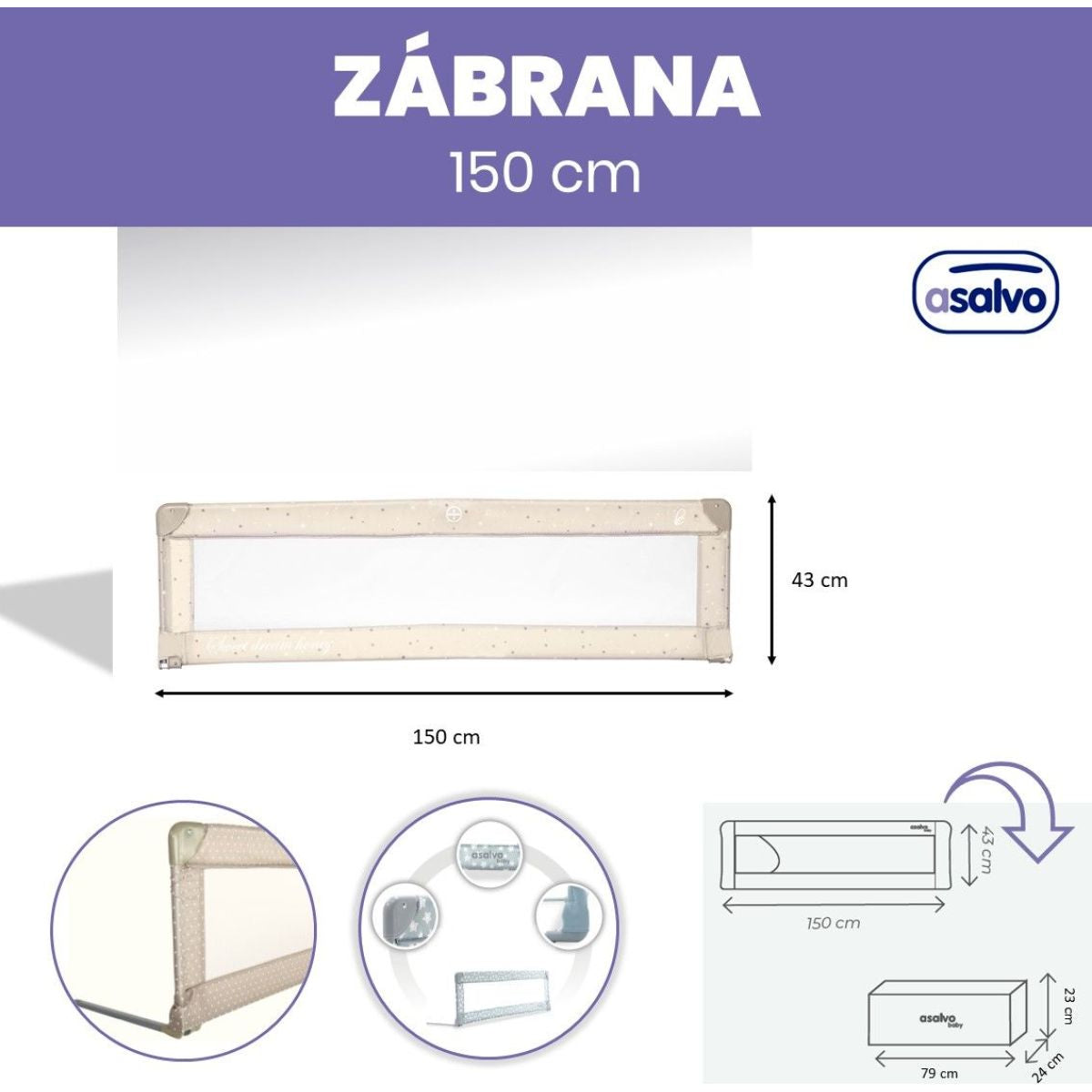 Asalvo Zábrana k posteli 150 stars beige