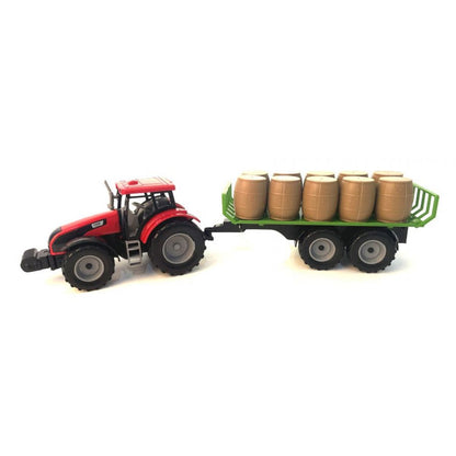 Alltoys Traktor na setrvačník s valníkem a s sudy červený