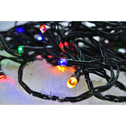 LED venkovní vánoční řetěz, 50 LED, 5 m, přívod 5 m, 8 funkcí, časovač, IP44, vícebarevný