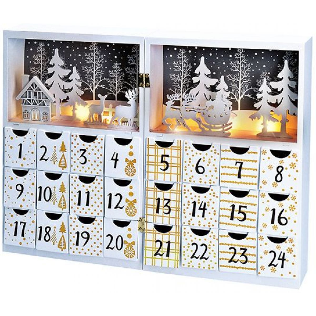 LED adventní kalendář - kniha, 8 x LED, 40 x 30 cm, 2 x AAA