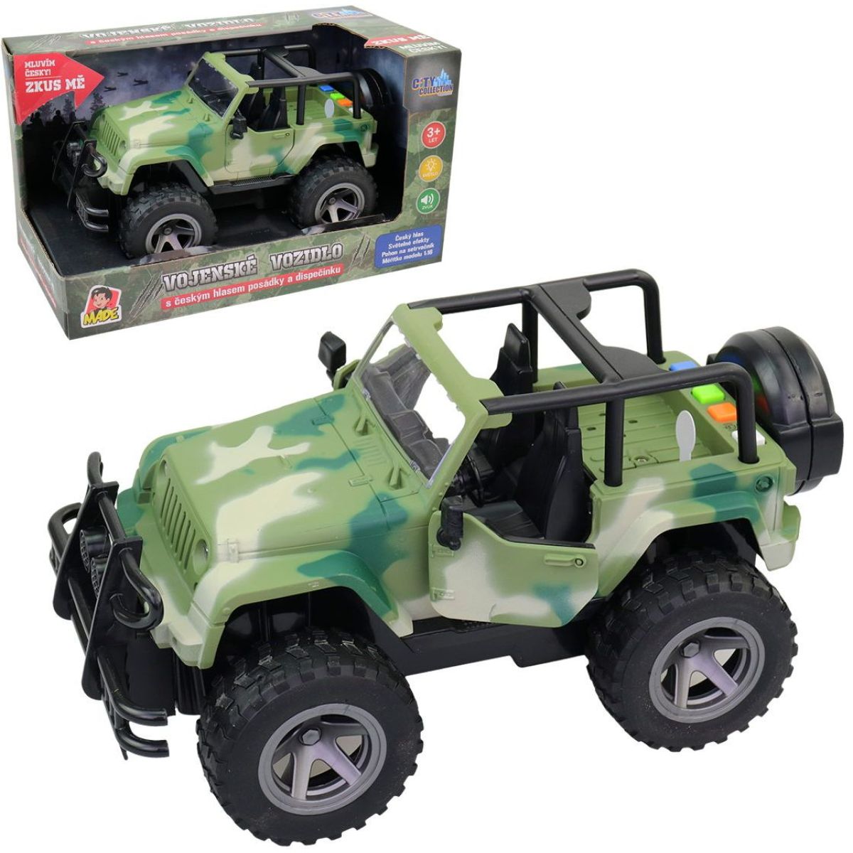 MaDe Jeep vojenský na setrvačník s reálným hlasem posádky 23 cm