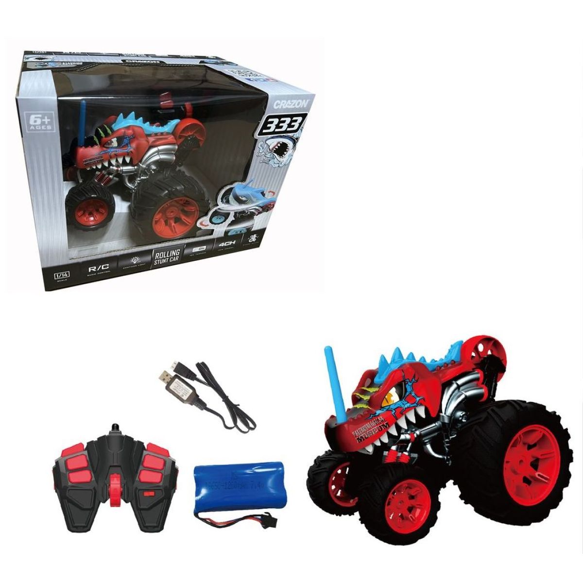 RC 5-kolové kaskadérské auto červené 1 : 16