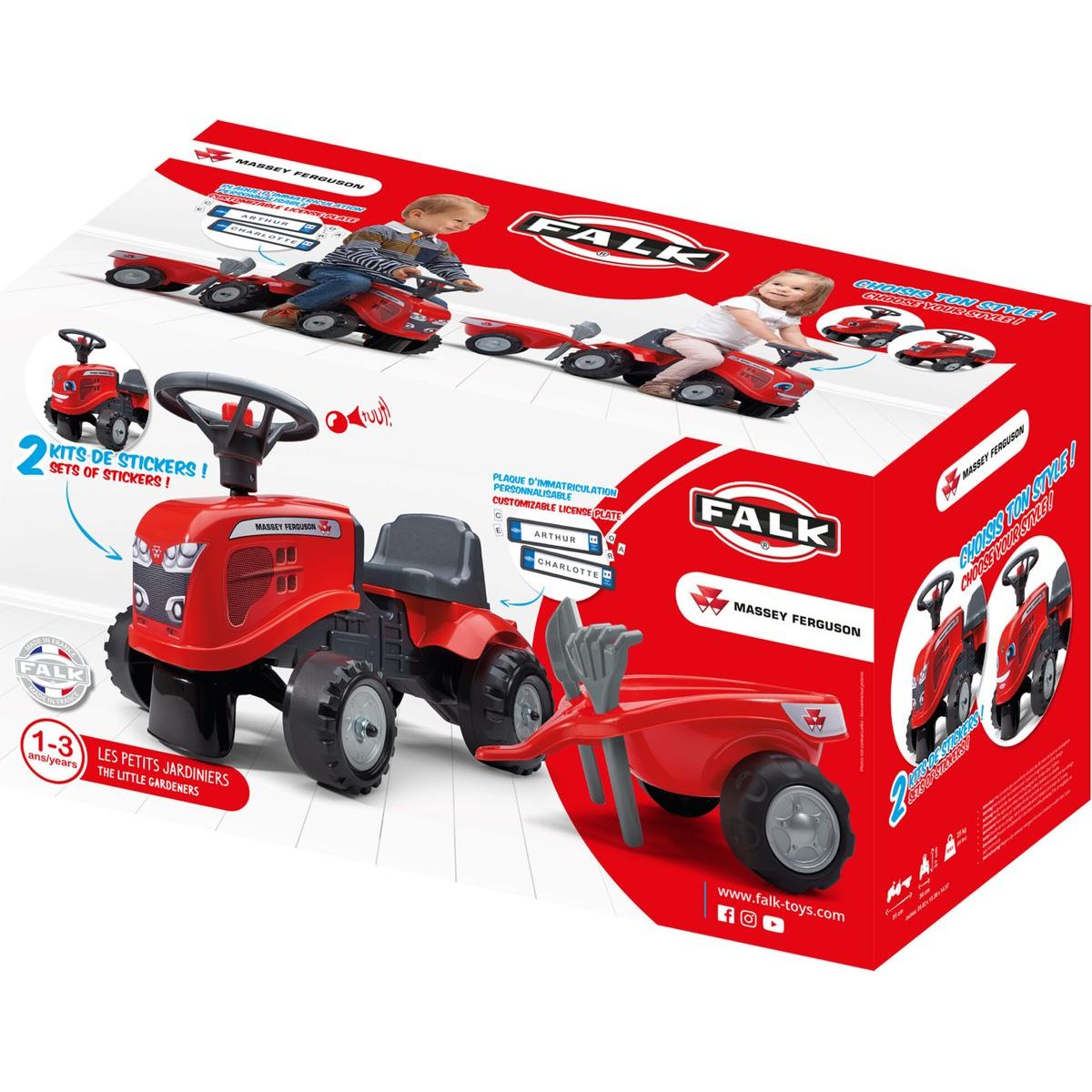 Falk Odstrkovadlo traktor Massey Ferguson červené, volant a valník