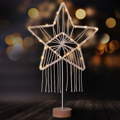LED vánoční hvězda stolní, pletená, 35 x LED, 2 x AAA