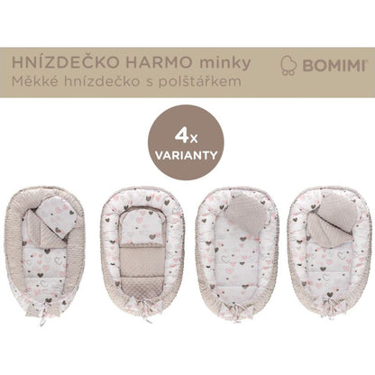 Bomimi Harmo Hnízdečko s polštářkem minky, srdíčka šedá