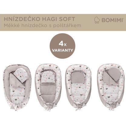 Bomimi Hagi Hnízdečko s polštářkem soft, srdíčka šedá