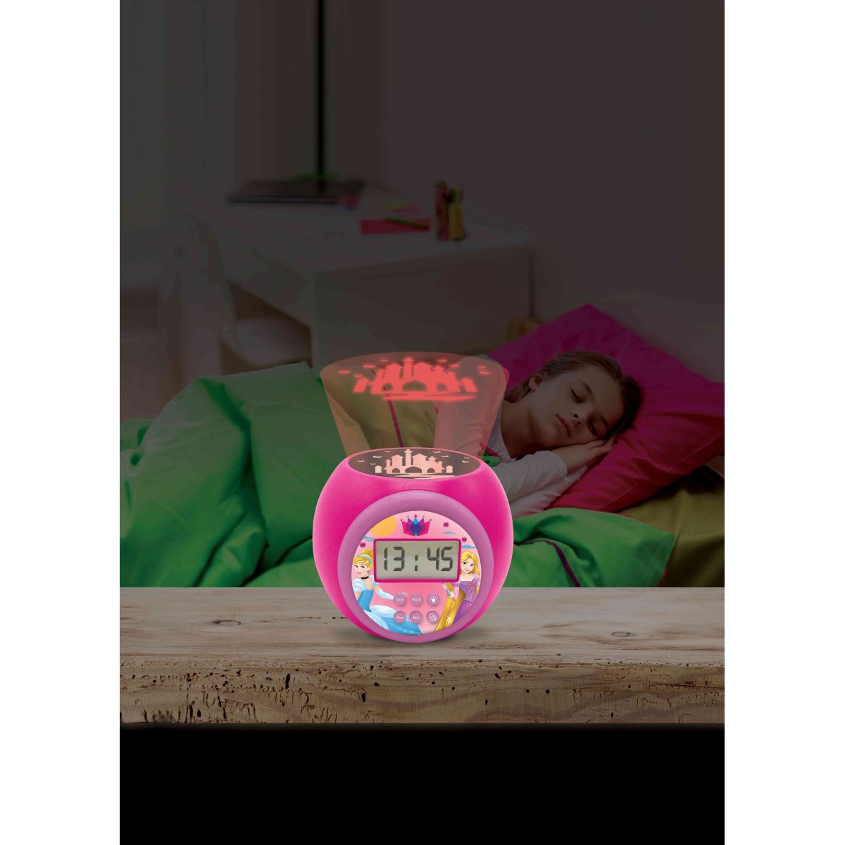 Lexibook Budík Disney princezny se stropním projektorem