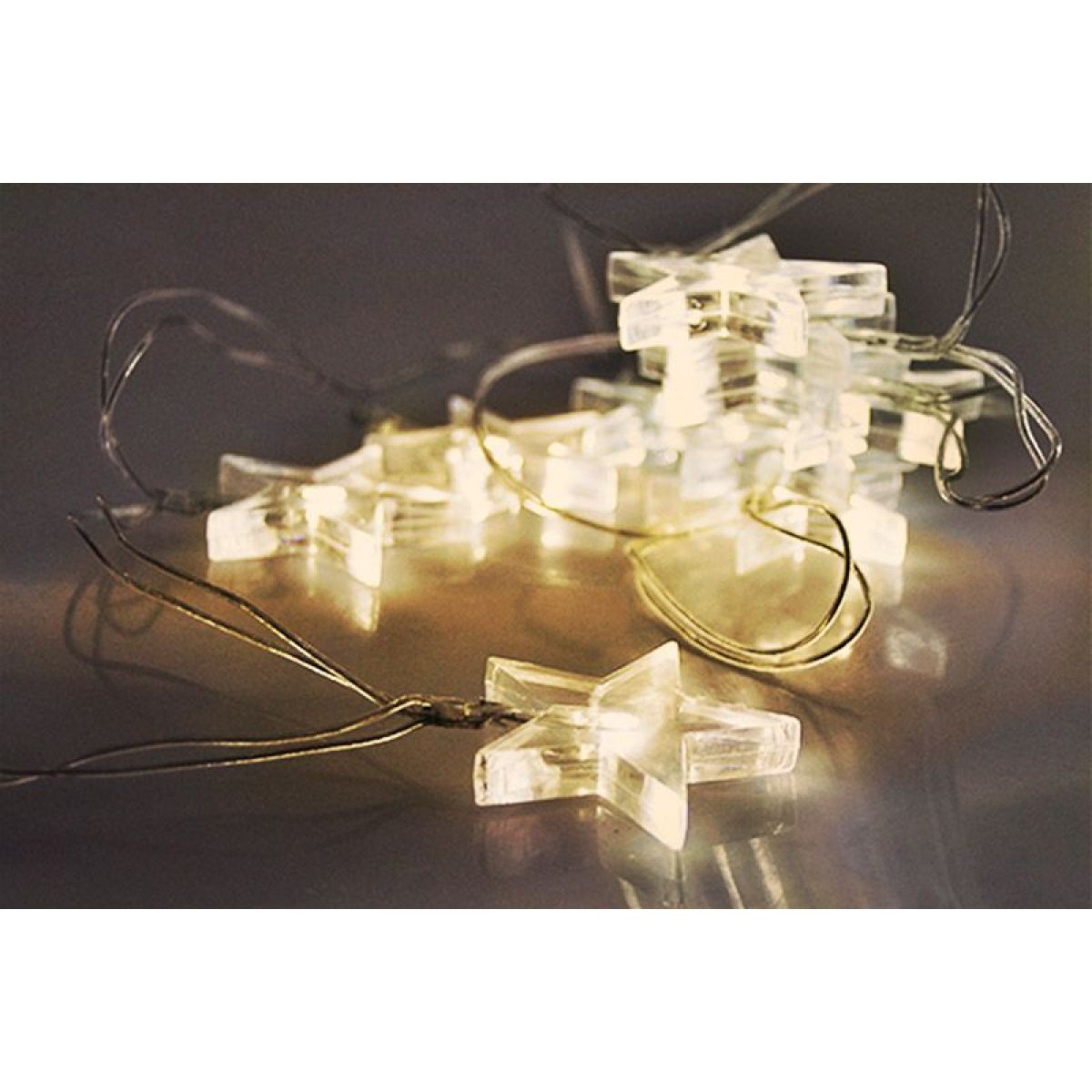 LED vánoční řetěz, hvězdy, 1,5 m, 10 LED, 2 x AA, teplé světlo
