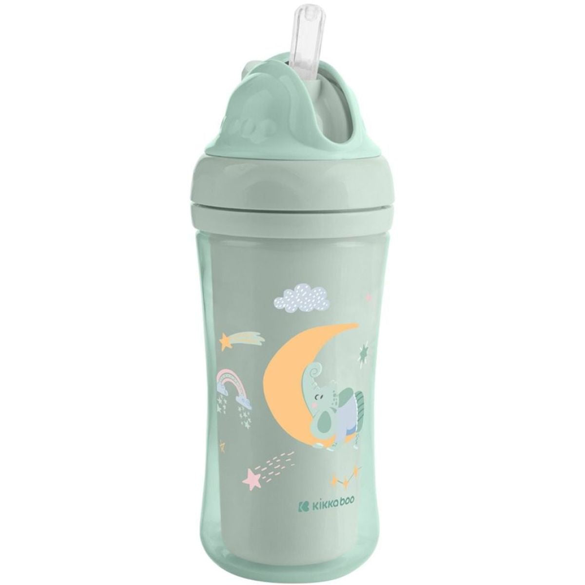 KikkaBoo Hrnek se silikonovým brčkem 220ml 8m+ Moony me Mint