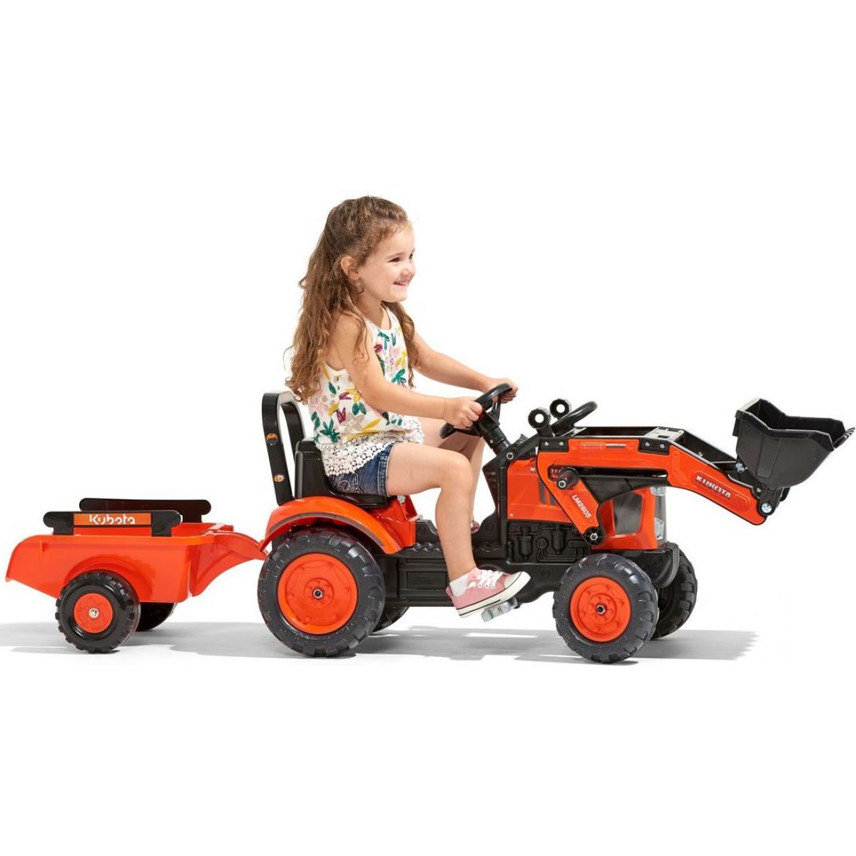 Falk Traktor šlapací Kubota M7171 s valníkem a přední lžící oranž
