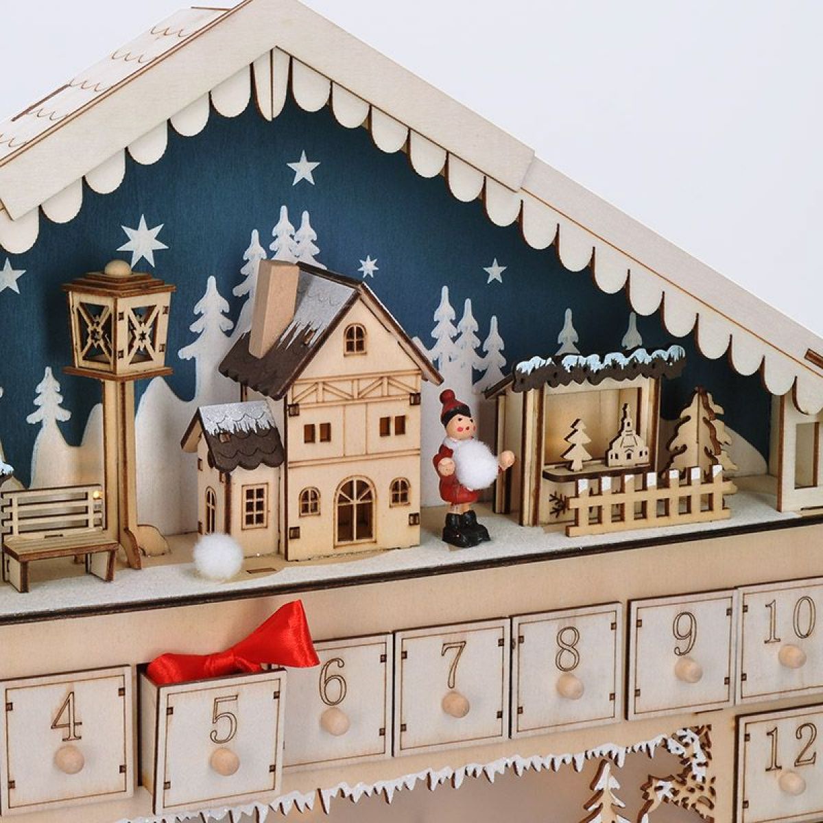 LED adventní kalendář - horská chata, 10 x LED, 50 x 40 cm, 2 x AA