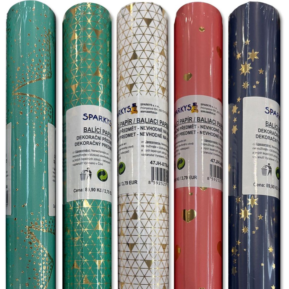 Sparkys Balicí papír  200 x 70 - zelený se zlatými trojúhelníky