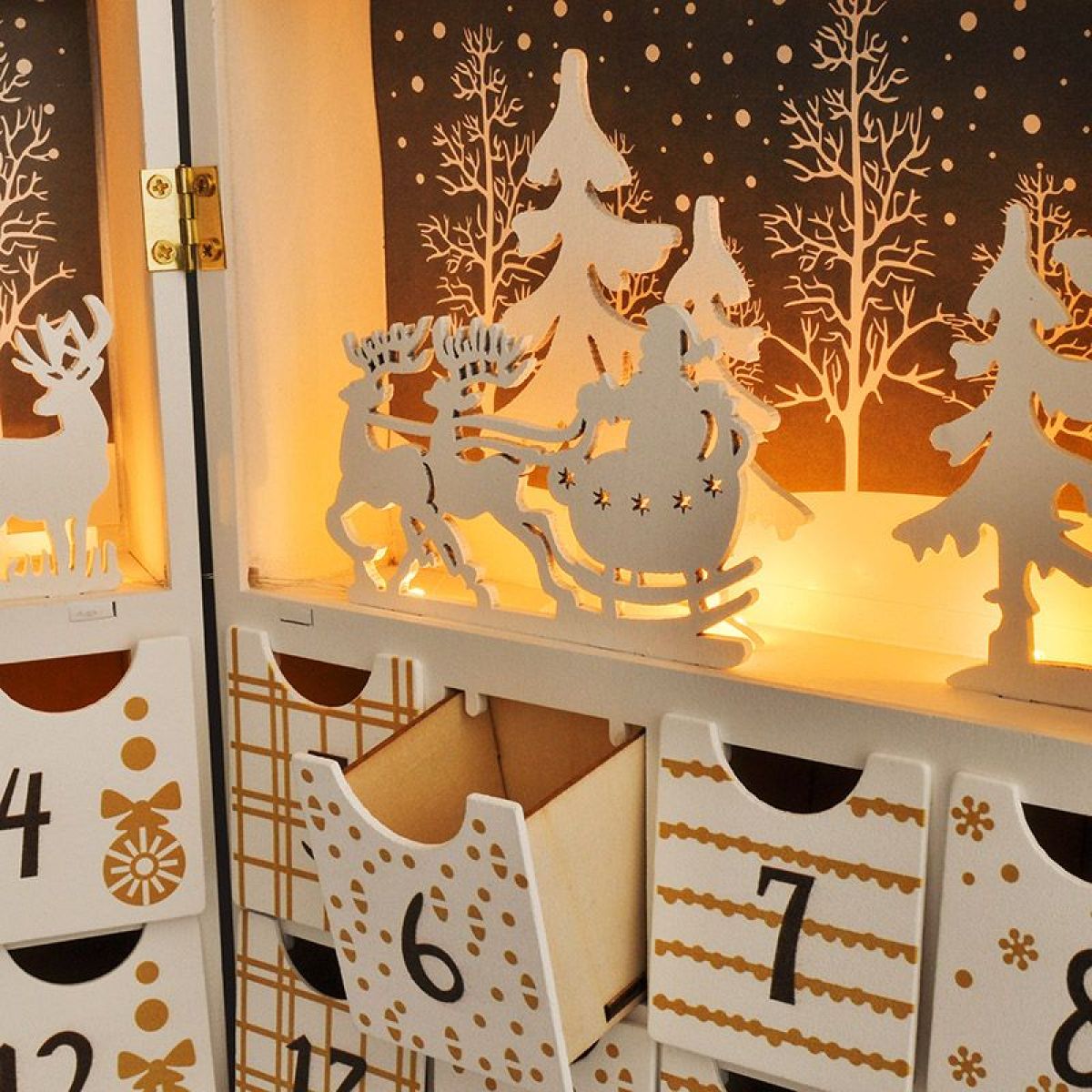 LED adventní kalendář - kniha, 8 x LED, 40 x 30 cm, 2 x AAA