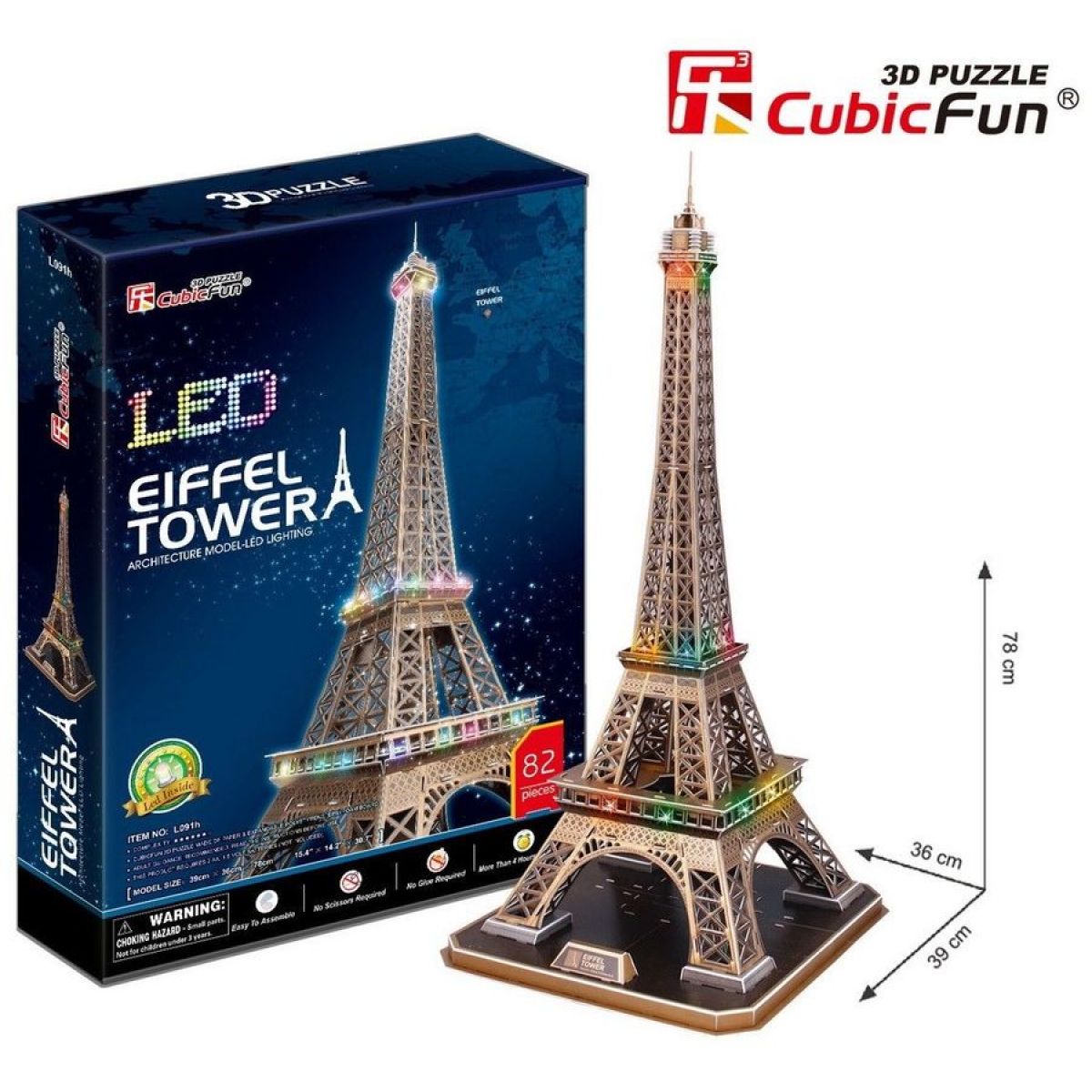 CubicFun Puzzle 3D Eiffelova věž LED 82 dílků