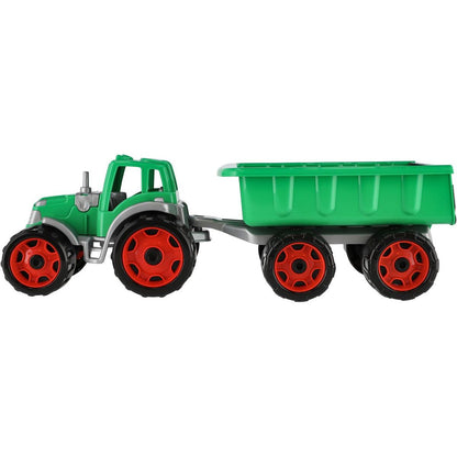 Traktor s vlekem plast 53 cm na volný chod 2 barvy v síťce