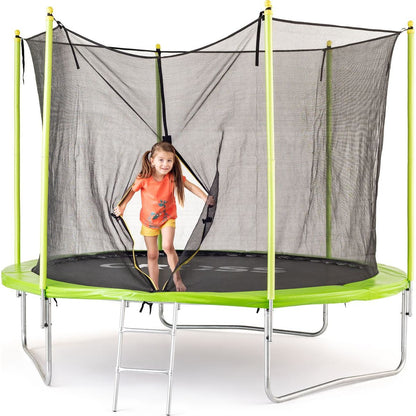 Trampolína CROSS se sítí a žebříkem, zeleno-černá, 306 x 306 x 250 cm