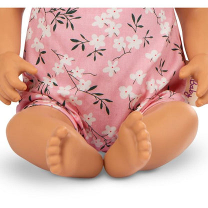 LullaBaby Panenka 35 cm v overalu s čelenkou Floral Pink