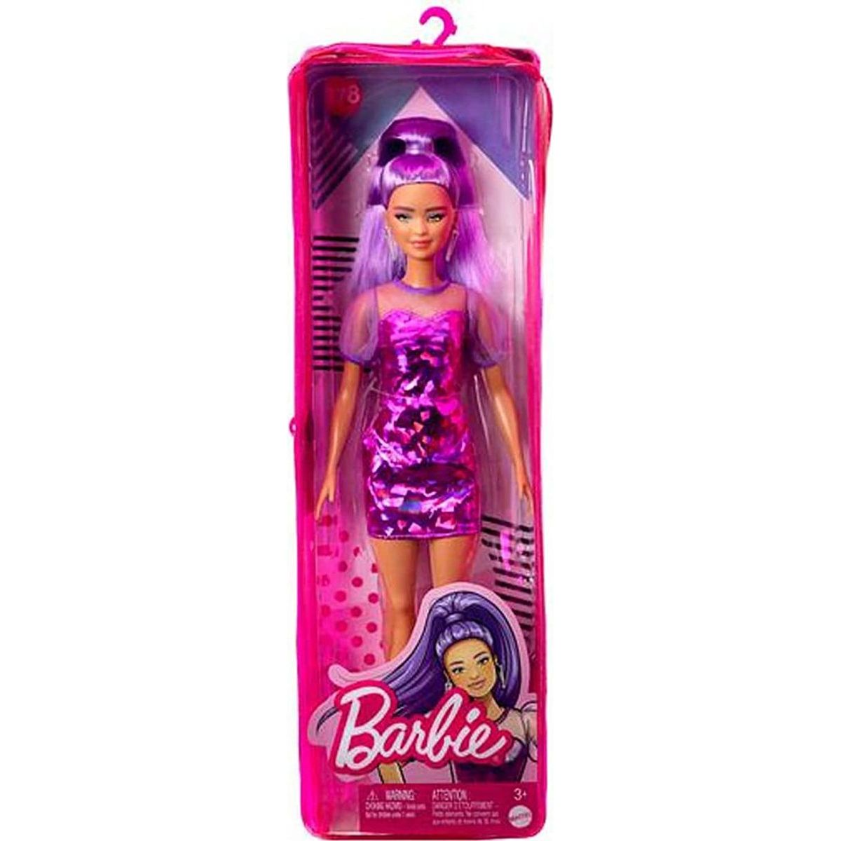 Barbie modelka 30 cm - zářivě fialové šaty