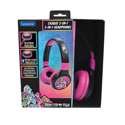 Lexibook 2v1 bluetooth skládací sluchátka Monster High s limitem hlasitosti