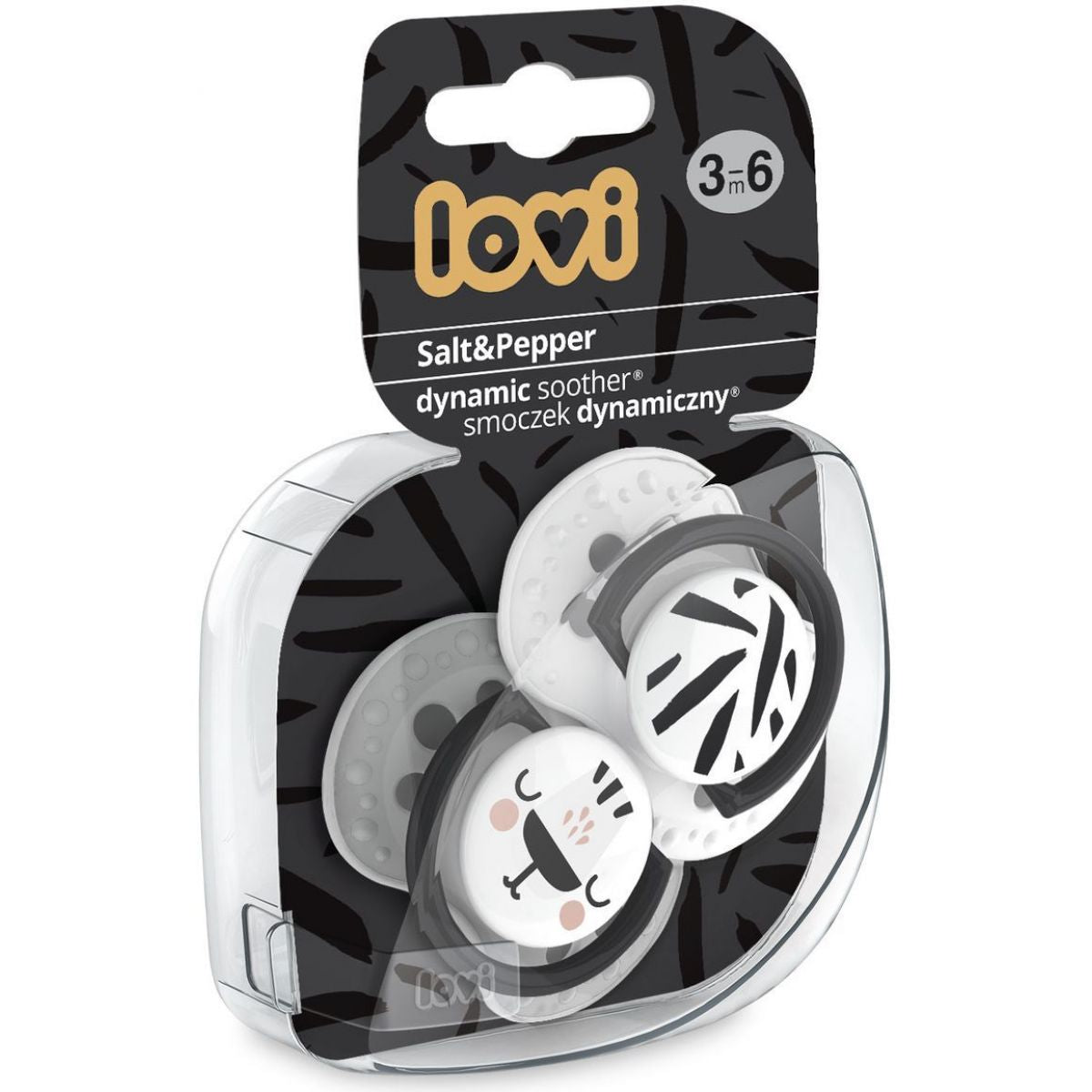 LOVI Dudlík silikonový dynamický Salt & Pepper 3-6 m 2 ks