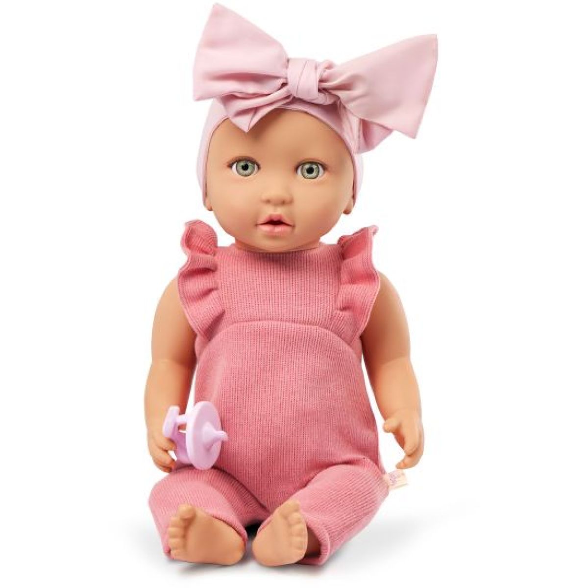 LullaBaby Panenka 35 cm v overalu s čelenkou Pink II