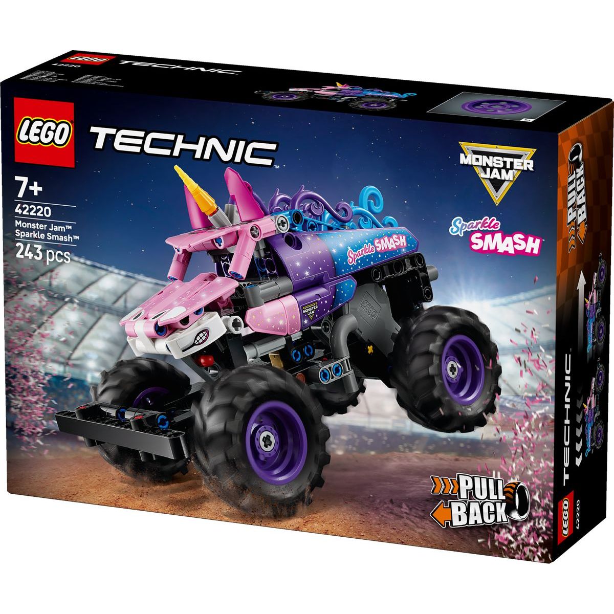 LEGO® 42220 Monster Jam™ Sparkle Smash™ s natahovacím motorem