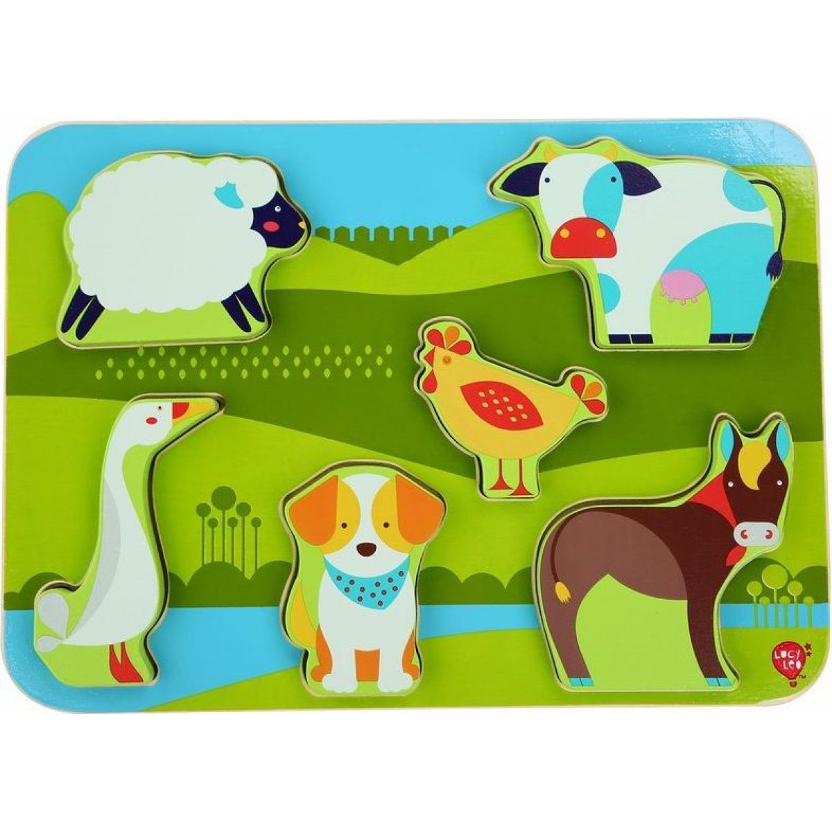 Lucy & Leo 226 Zvířátka na farmě dřevěné vkládací puzzle 7 dílů