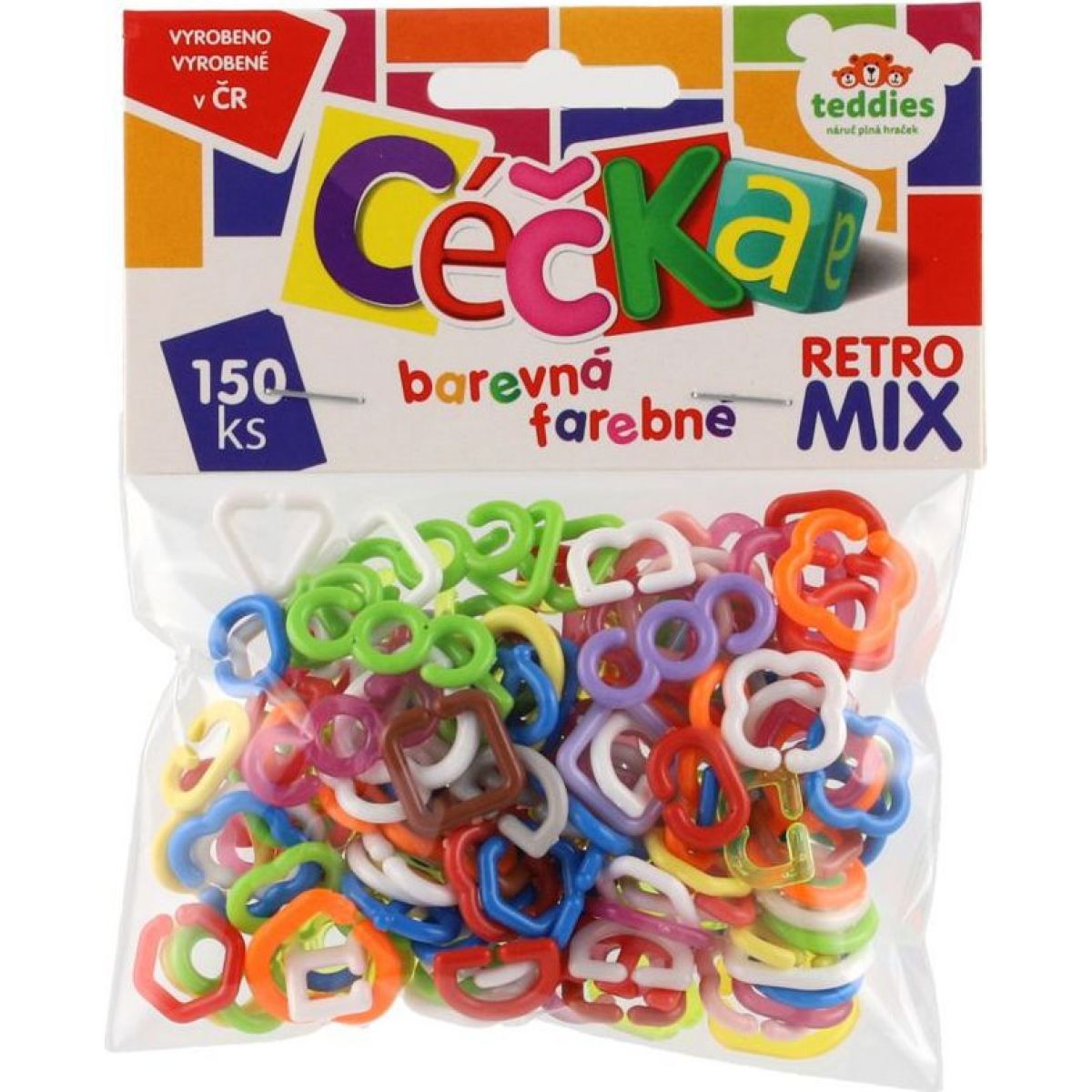 Céčka barevná 150 ks retro mix plast v sáčku