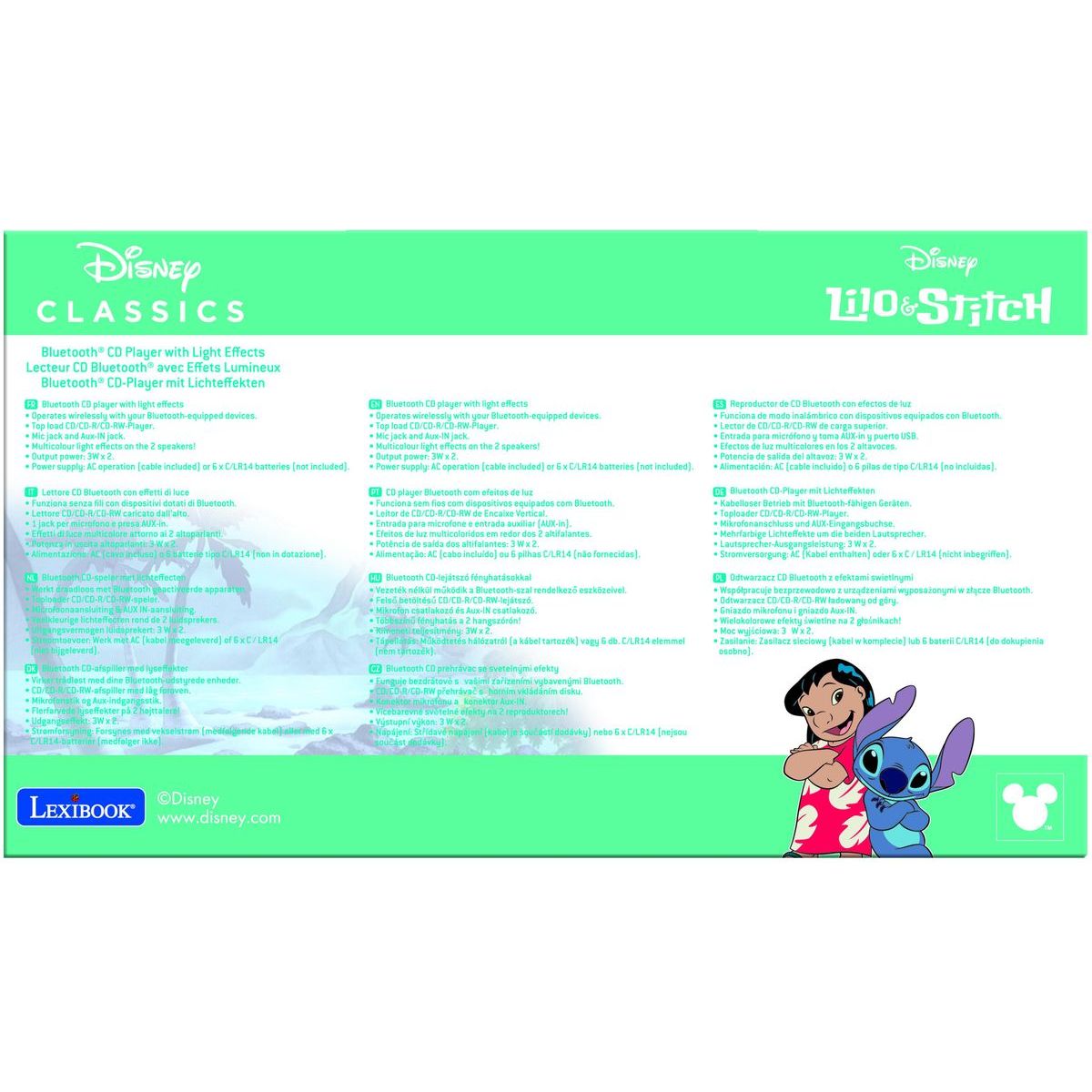 Lexibook CD přehrávač Stitch s bluetooth a světelnými efekty