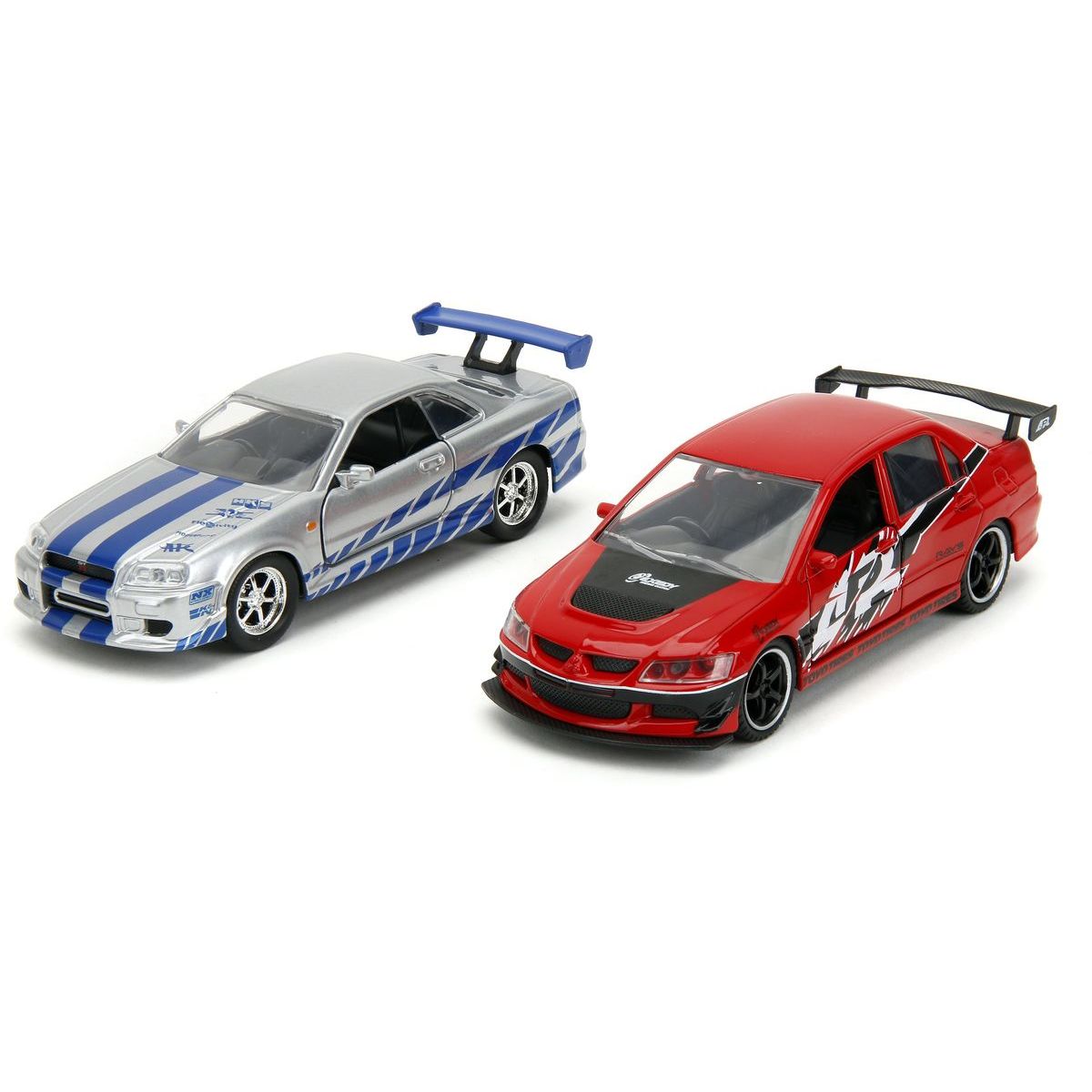 Rychle a zběsile Twin Pack 2006 Mitsubishi Lancer Evo IX + Brianův 2002 Nissan Skyline GTR R34, 1:32 Wave