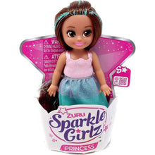 Zuru Princezna Sparkle Girlz malá v kornoutku růžovo-zelené šaty - hnědé vlasy