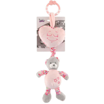 Teddies Medvěd se srdíčkem plyš se závěsem na postýlku 34 cm růžový