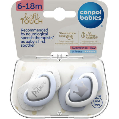Canpol babies Set symetrických silikonových dudlíků Light touch 6-18m Royal Baby modrý