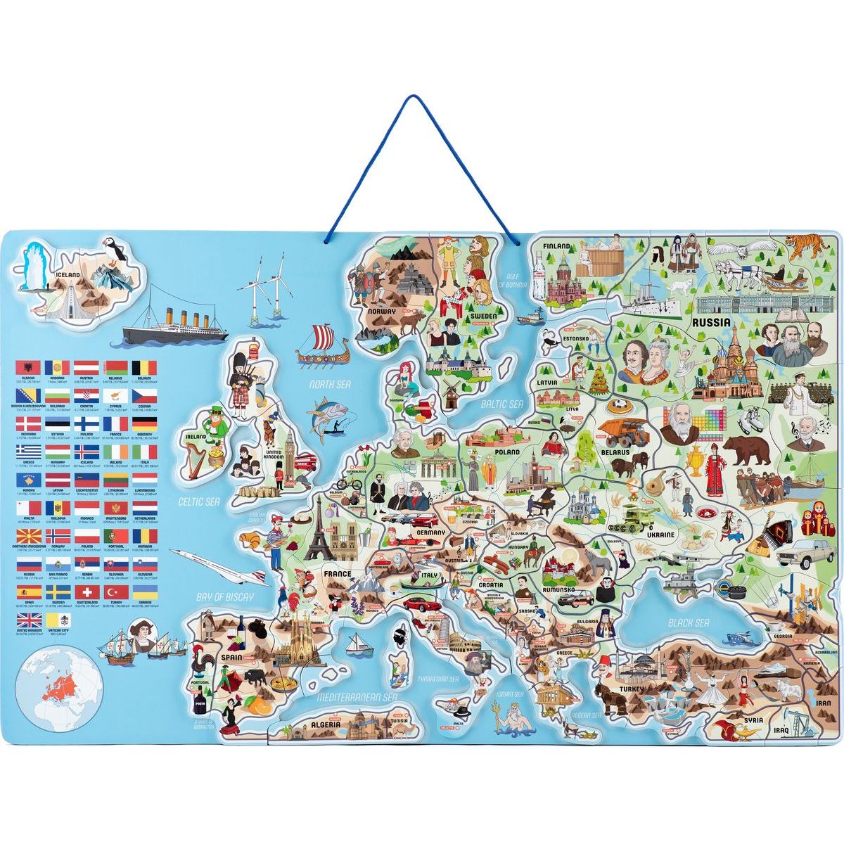 Woody Magnetická mapa EVROPY společenská hra 3 v 1 v AJ