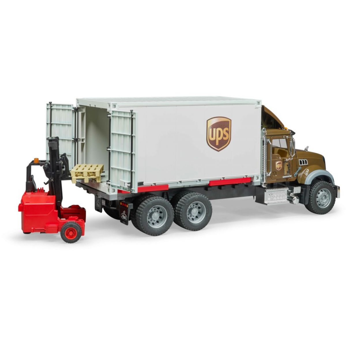 Bruder 2828 MACK Granite UPS logistik a vysokozdvihem 1:16
