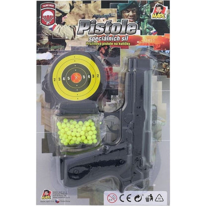 Pistolka na kartě s náhradními kuličkami 18 cm