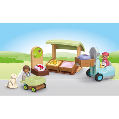 PLAYMOBIL® 71691 Junior: Stánek s biopotravinami a vysokozdvižný vozík