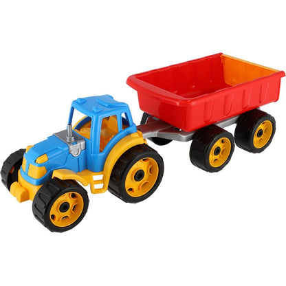 Traktor s vlekem plast 53 cm na volný chod 2 barvy v síťce