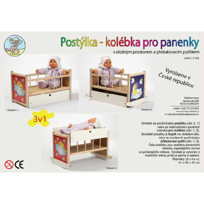 Dřevěné hračky Jaroš Dřevěná postýlka - kolébka pro panenky
