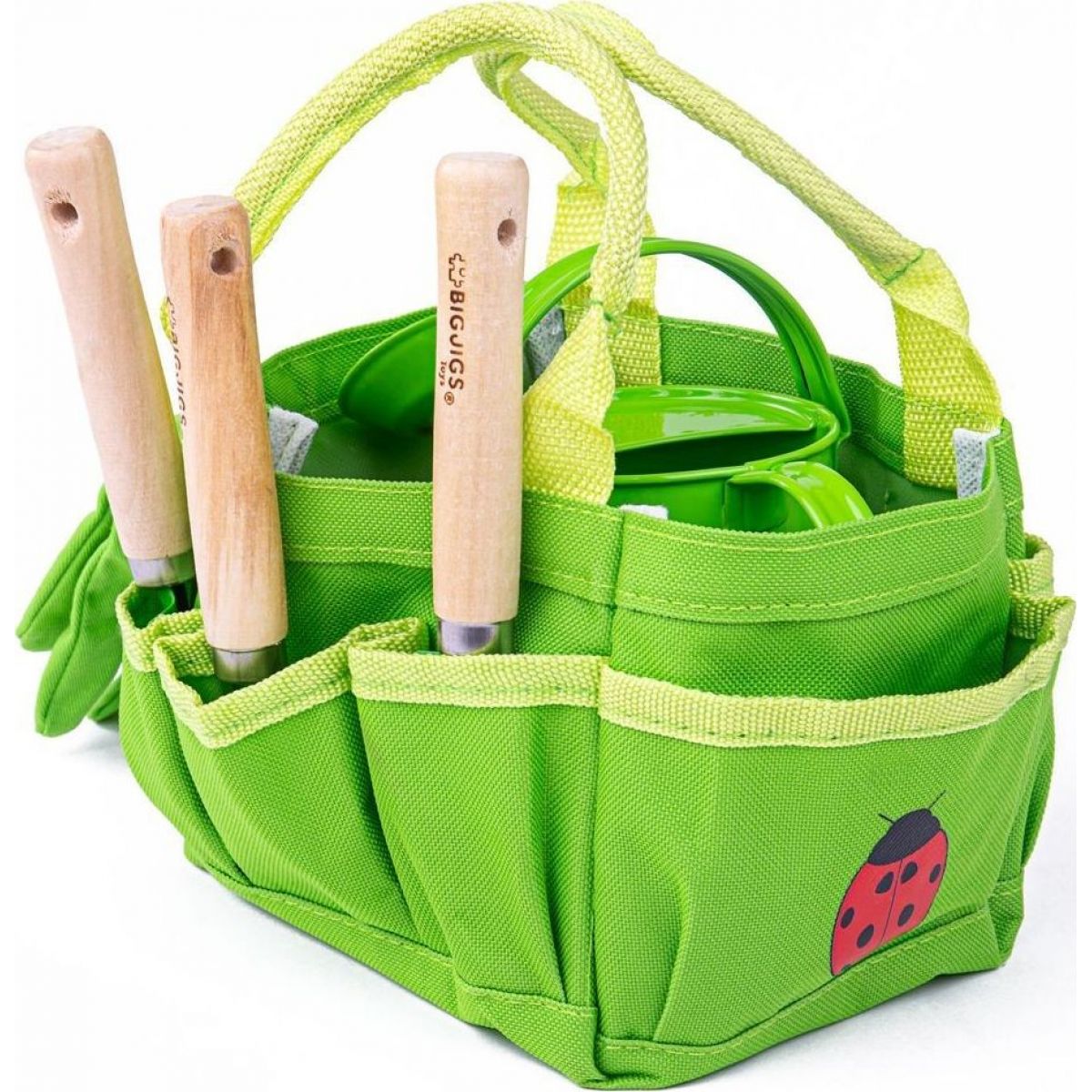 Bigjigs Toys Zahradní set nářadí v plátěné tašce zelený